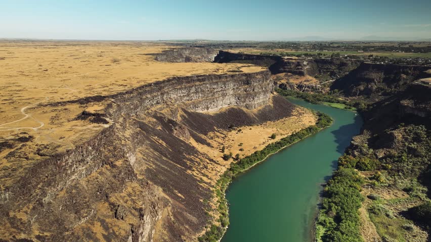 Aerial drone view of Snake River Canyon with Perrine Bridge, Twin Falls Idaho USA