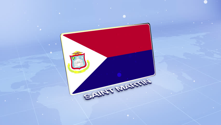 Saint Martin National Flag Animated 3D Render with Futuristic Blue Background