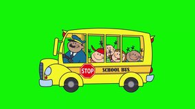 Happy Cartoon School Bus With Children Students Going To School – 4K Animation Video Motion Graphics With Green Screen Background - Powered by Shutterstock - Get 15% off with code: PIKWIZARD15