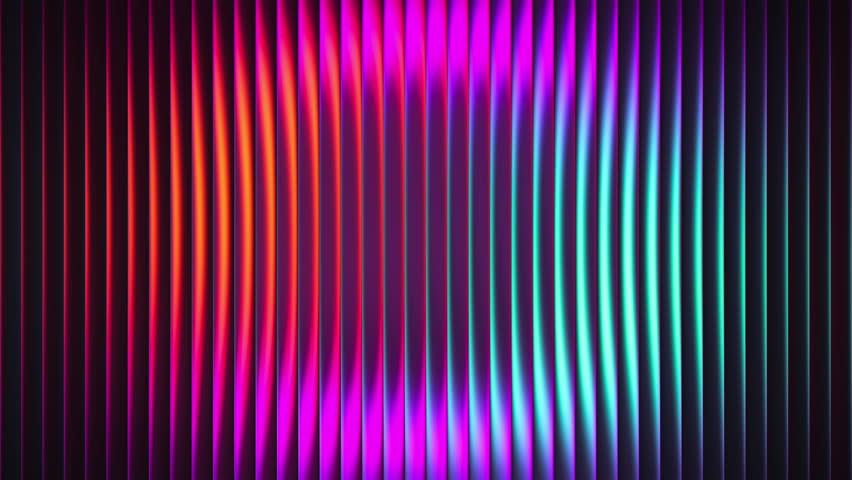 Intense vibrant neon waves in fractal glass texture forming circular light illusion. Bright circular banner with dazzling fluorescent light diffusion effect for contemporary visual. Seamless loop. 4K