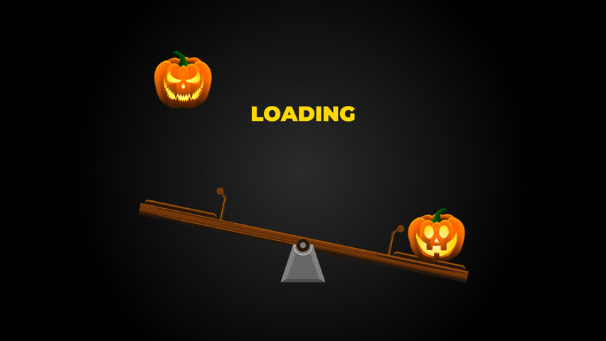Halloween background animation with Pumpkin playing a seesaw on dark background. Halloween loading background animation. 