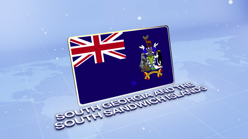 South Georgia and the South Sandwich Islands National Flag Animated 3D Render with Futuristic Blue Background