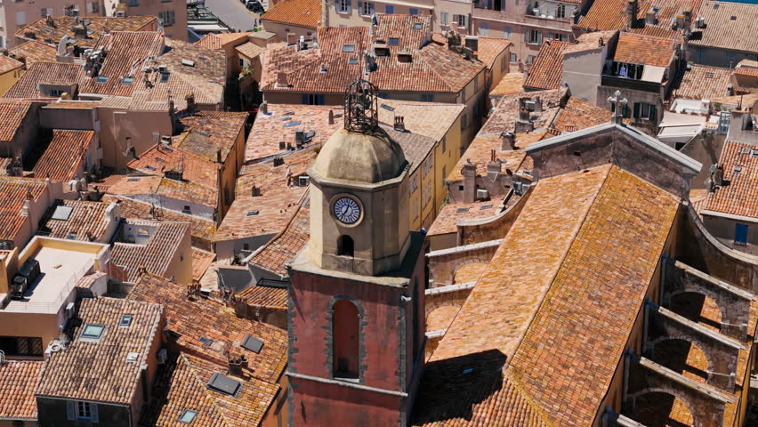 Church of Notre-Dame de l Assomption seen from above, located in center of Saint-Tropez old town, Var, France