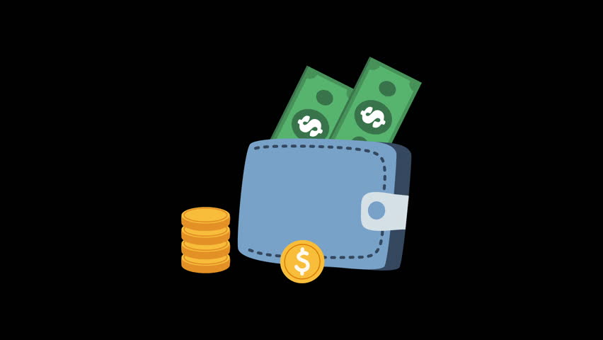 wallet and paper money with gold coins line color animation 2D video for investment concept , simple financial or banking