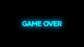 Blue neon GAME OVER text glowing with flashing light, perfect for retro arcade themes, luminous digital design, flicker effect. - Powered by Shutterstock - Get 15% off with code: PIKWIZARD15