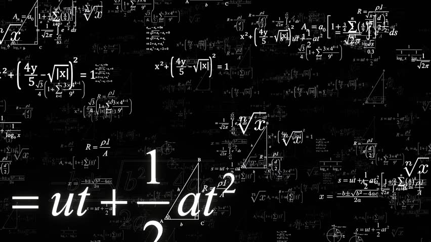 Math and physics formulae pass through the screen and fall away. Animation of maths equations. Fast movement of plexus formulas. Science, technology Genetics biology, biotechnology, chemistry, science