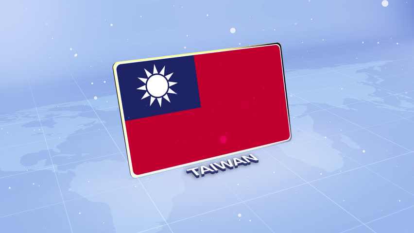 Taiwan National Flag Animated 3D Render with Futuristic Blue Background
