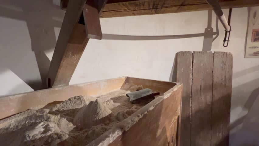 Verdelais, Inside the Cusson windmill producing wheat flour, Bordeaux vineyard, Gironde department, Nouvelle-Aquitaine, France