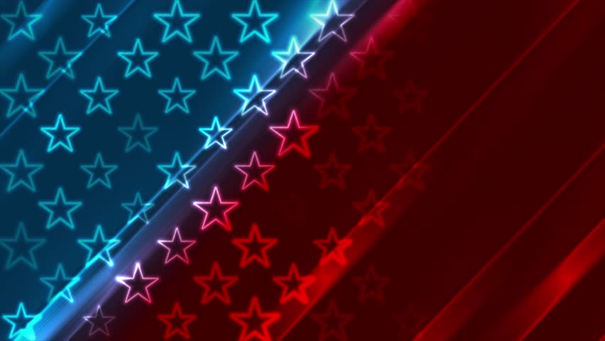 Blue red glowing neon USA flag abstract striped background. Seamless looping Independence Day motion design. Video animation Ultra HD 4K 3840x2160
