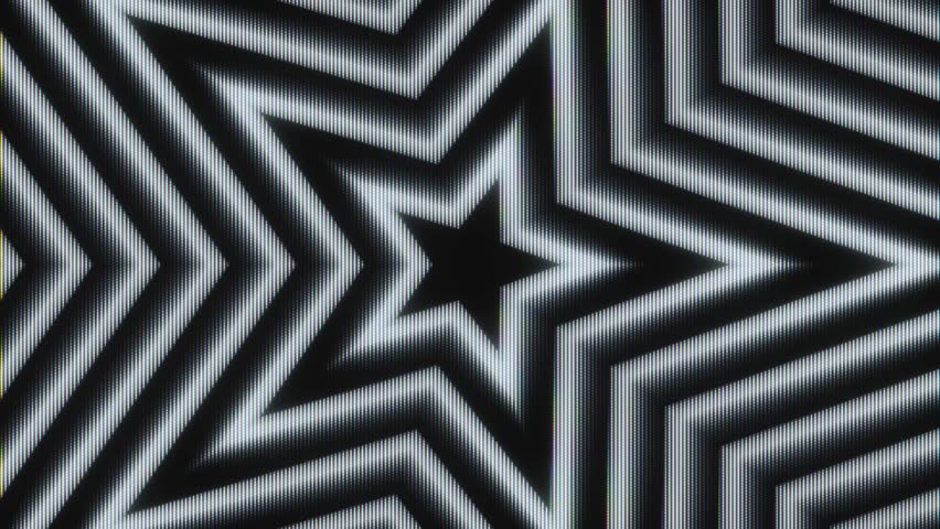 A glowing star pulses from the center with CRT-style flicker and analog screen distortion.