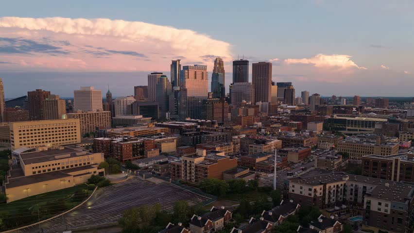 Minneapolis, Minnesota - Downtown Sunset Drone Timelapse