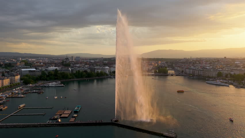The breathtaking in Geneva, set against a mesmerizing twilight sky, captivates viewers