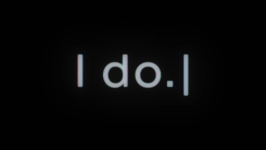 Retro computer terminal animation of the word “I do.” typed on screen with a blinking cursor. Authentic CRT glow, RGB scanlines, and vintage distortion create a nostalgic tech interface feel.