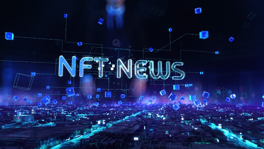 NFT news- businessman working with virtual reality at office.
