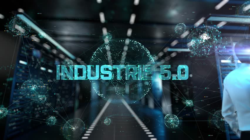 Industrie 5.0. IT Administrator Activating Modern Data Center Server with Hologram.