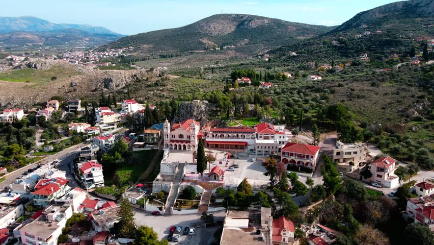 Aerial landscape city Nafplio former Greek Capitol sunny winter day in Mediterranean Greece Europe