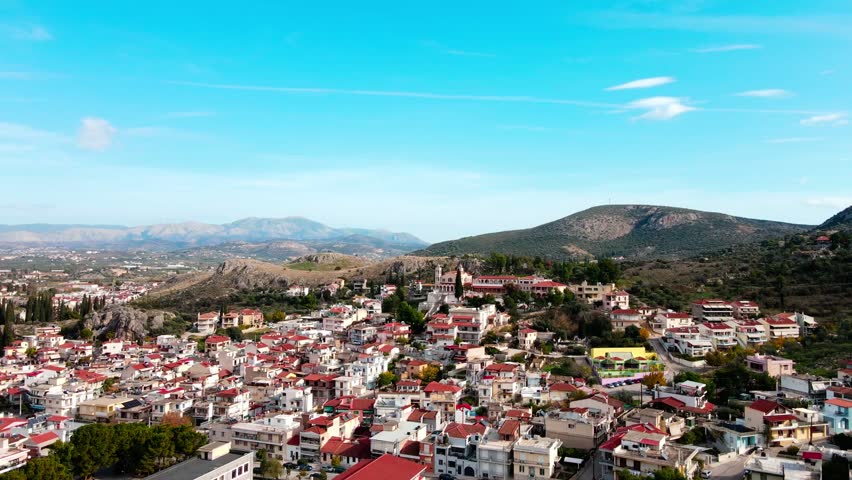 Aerial landscape city Nafplio former Greek Capitol sunny winter day in Mediterranean Greece Europe