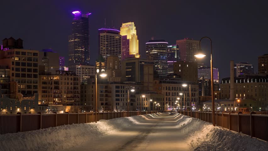Minneapolis, Minnesota - Stone Arch Bridge Night-to-Day Timelapse