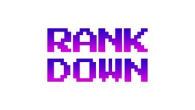 Pixel-style ‘Rank Down’ text in a purple gradient, gently rotating and shaking. Includes white, black, and green screen backgrounds. Ideal for retro 8-bit games, online ads, and digital design. - Powered by Shutterstock - Get 15% off with code: PIKWIZARD15