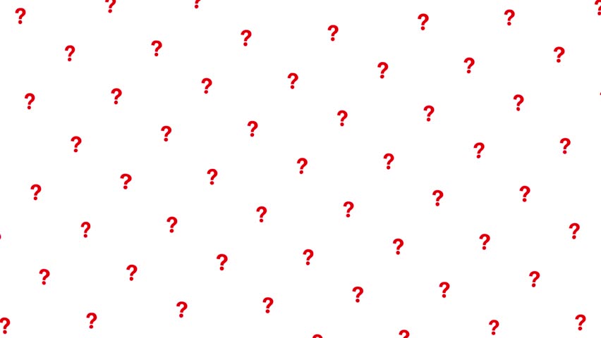 Red mini question icons drift upward with gentle rotation on a white background. Seamless loop symbolizing quiz, curiosity, inquiry, and knowledge exploration