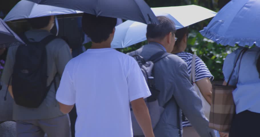 Walking people on the city street in Tokyo daytime telephoto shot