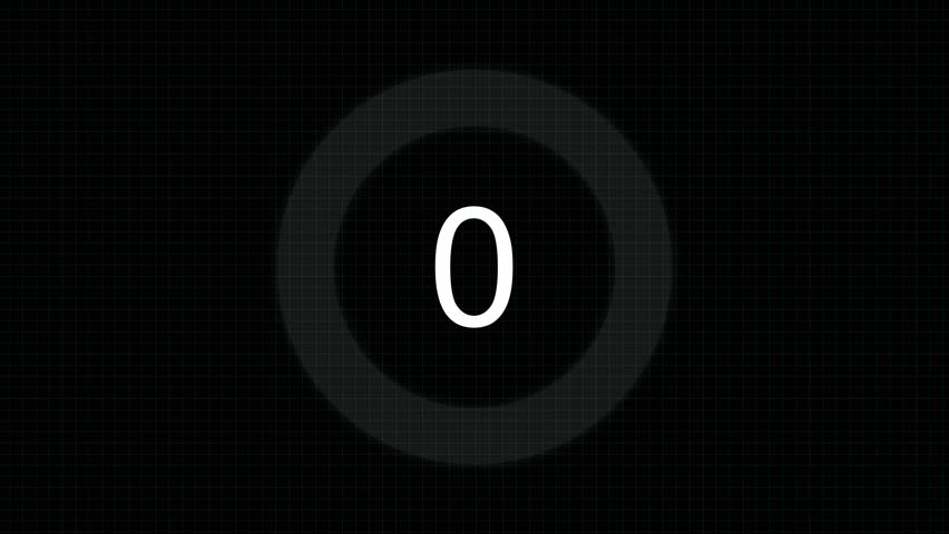 Numerical counting from 0 to 39. Countdown timer from 0 to 39 seconds real time. Modern flat design of countdown animation on black background Circular progress bar with bright white light.