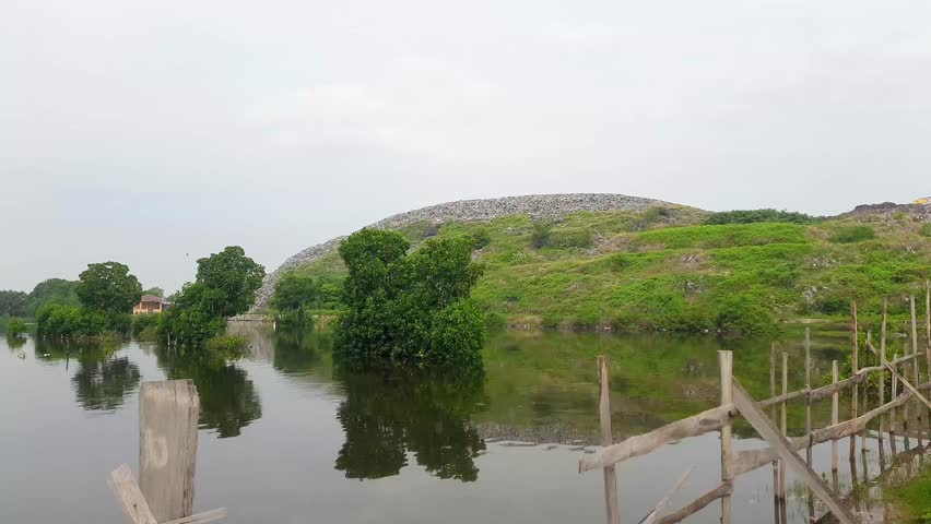 A pile of rubbish from a distance, the landfill in Slamaran Pekalongan, Central Java