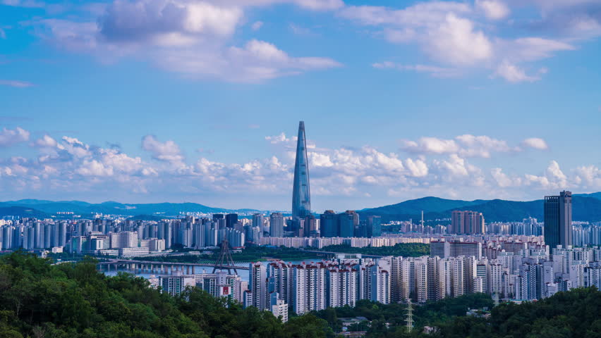 zoom in Seoul cityscape view from yongmasan mountain at south korea.August 24, 2025