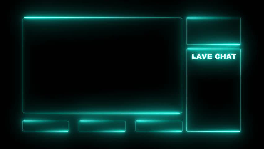 Intermission Stream Overlay Animated, Neon Sign looping facecam and chat for live streaming ,Frame border HUD element. HUD viewfinder. Intermission Stream. blue color neon line animation. 4k