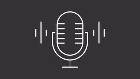 Audio microphone white line animation. Voice recording animated icon. Moving soundwave. Broadcast, media. Entertainment, karaoke. Isolated element on dark background. Alpha transparent video - Powered by Shutterstock - Get 15% off with code: PIKWIZARD15
