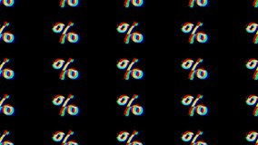 4k animated Glitchy discount sale percent pattern on black background. Retro 80s, Y2K aesthetic, distortion effect. Modern 90s, 2000s, y2k creative banner, promotion, discount, special offer design - Powered by Shutterstock - Get 15% off with code: PIKWIZARD15