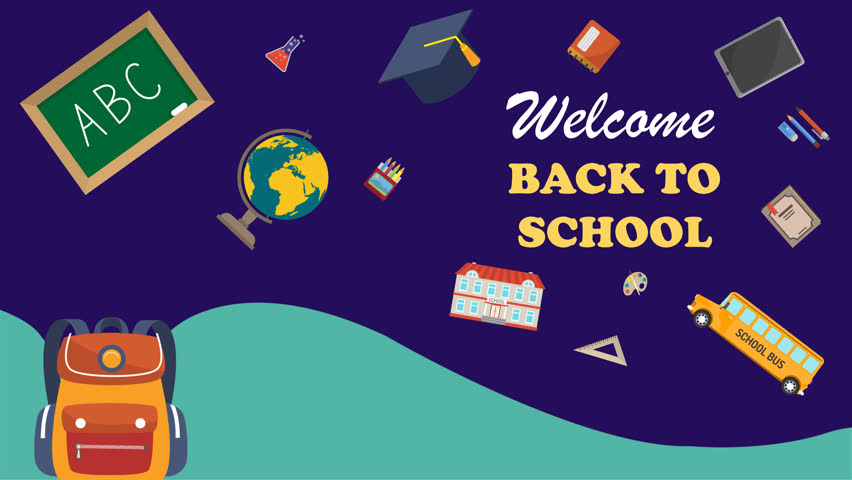 4K motion graphic with “Welcome Back to School” text and animated school elements. Bright, playful design for promos, intros, and educational content.