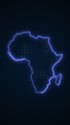 Vertical Neon Blue Africa Map Borders Outline Loop Background
