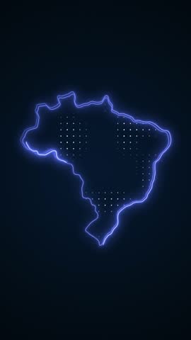 Vertical Neon Blue Brazil Map Borders Outline Loop Background