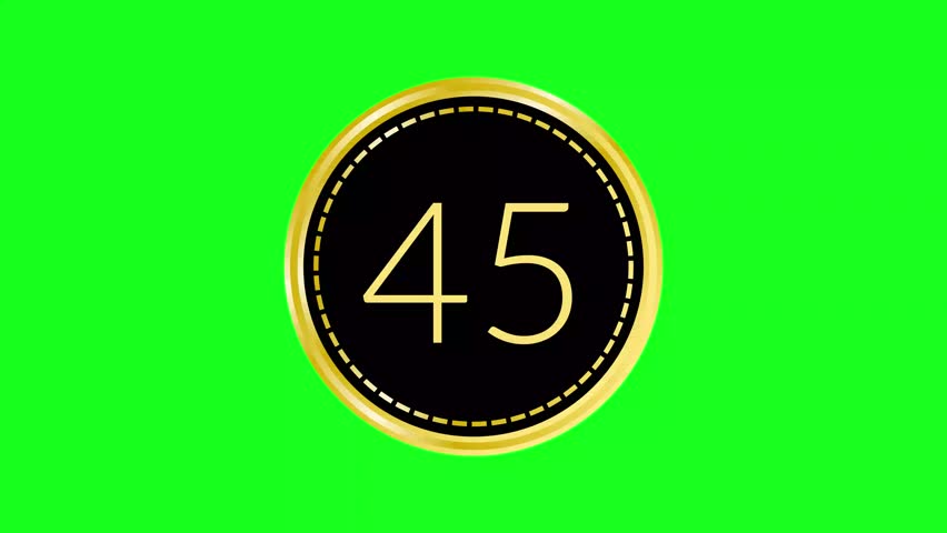 45 second countdown timer with a gold circle and luxury style on green screen perfect for luxury timer concepts