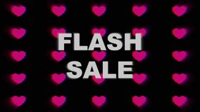 4k animated banner - Pixelated heart pattern in neon pink, black background, flash sale text. 80s retro, Y2K aesthetic, glitch effect. Social media, digital banner, web design, creative advertisement. - Powered by Shutterstock - Get 15% off with code: PIKWIZARD15