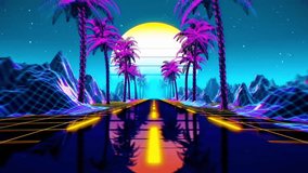 Animated neon retro highway with glowing sunset palm trees futuristic synthwave vaporwave background - Powered by Shutterstock - Get 15% off with code: PIKWIZARD15