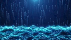 Abstract Digital Data Flow Dynamic Blue Waves And Ascending Particle Stream,a Deep Blue Background Featuring A Bright, A Digital Art Representation Of An Ocean Or Sound Waves Created By Glowing Blue L - Powered by Shutterstock - Get 15% off with code: PIKWIZARD15