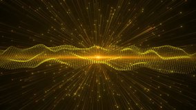 Dynamic Golden Particle Waveform With Central Light Burst And Radiating Rays,an Elegant And Sophisticated Wallpaper Featuring Rich Gold Tones, Shimmering Particles, And A Rhythmic, Undulating Wave Pat - Powered by Shutterstock - Get 15% off with code: PIKWIZARD15