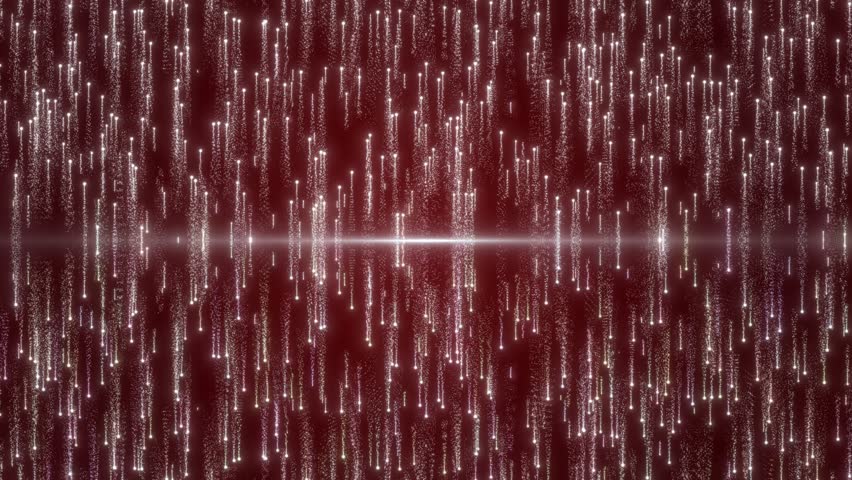 Shimmering White Particles Falling With Central Horizontal Light Beam On A Deep Red Background, A Futuristic-looking Backdrop Reminiscent Of A Digital Matrix,vertical Shower Of Glowing White Light Par