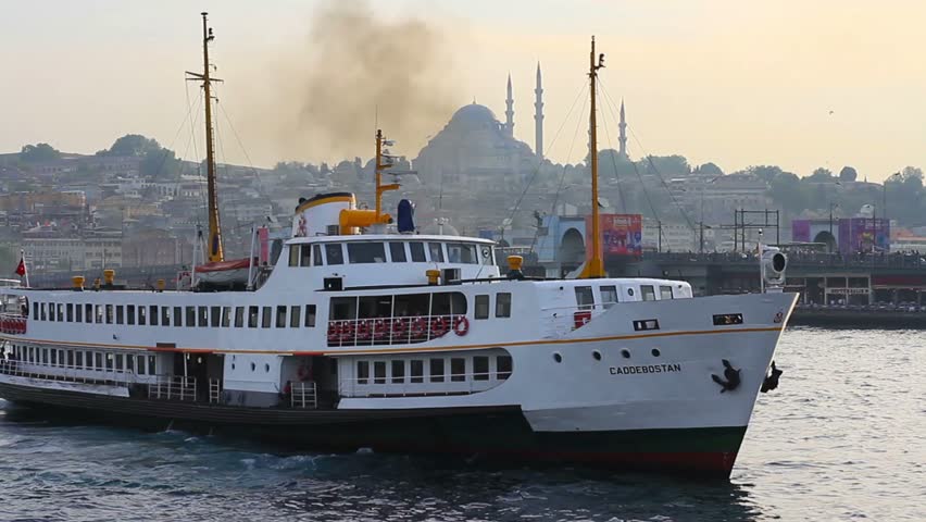ISTANBUL - MARCH 6: SHs Ferry CADDEBOSTAN maneuvers in Karakoy Harbor in