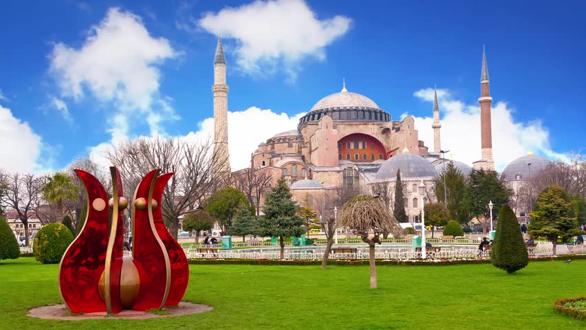 ISTANBUL - CIRCA 2009: (Timelapse View) Hagia Sophia under sliding spring