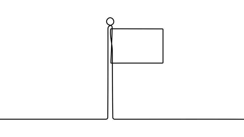Animation of a single line drawing of a flag. Continuous contour movement of a flag. Continuous video with one line.