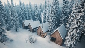 Wooden Cottage Hotel in Winter Forest – Twin Cabins Amid Snowy Pines Animation - Powered by Shutterstock - Get 15% off with code: PIKWIZARD15