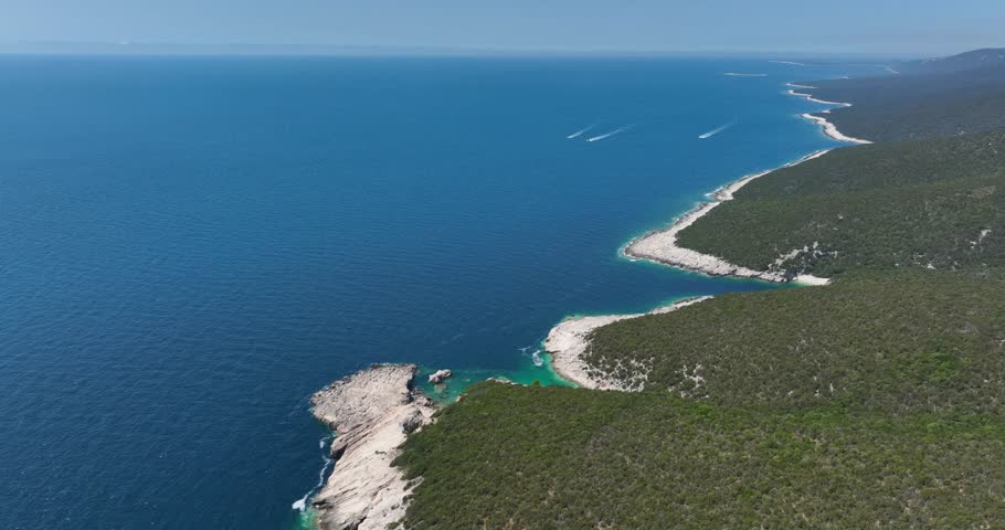 Forestland And Rocky Shores On Dugi Otok In Croatia. Aerial Drone Shot
