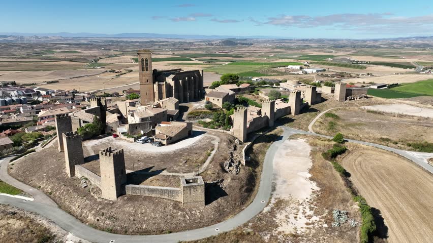 view of the beautiful Artajona fence in the region of Navarre, Spain.