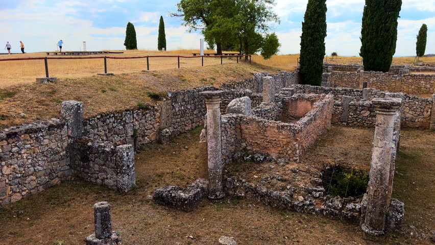 Ruins of the old Roman colony Clunia Sulpicia in Burgos, Castile and Leon, Spain. High quality 4k footage