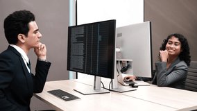 Man, programmer and coding  on computer  screen for networking, malware or software at the office. female person, coder or developer working late in computer display in problem solving - Powered by Shutterstock - Get 15% off with code: PIKWIZARD15