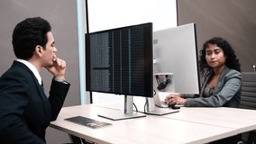 Man, programmer and coding  on computer  screen for networking, malware or software at the office. female person, coder or developer working late in computer display in problem solving - Powered by Shutterstock - Get 15% off with code: PIKWIZARD15