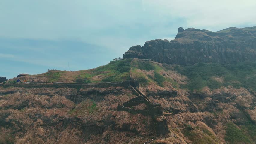 Rajgad Fort Drone Footage 4K | UNESCO World Heritage Hill Fort | Western Ghats India | Historical Fortress Landscape | Travel Stock Video, Nature Backgrounds, Cinematic Scenic Mountains